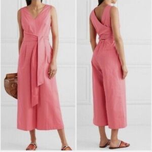 J.Crew Wrap-Tie Stretch Poplin Jumpsuit In Bright Coral Pink Women's Sz 4